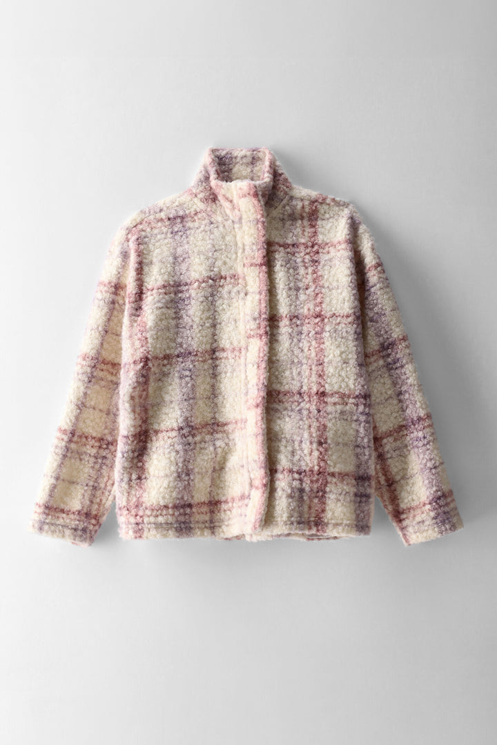 Girls Striped Curly Melton Zip Through Jacket - Multi