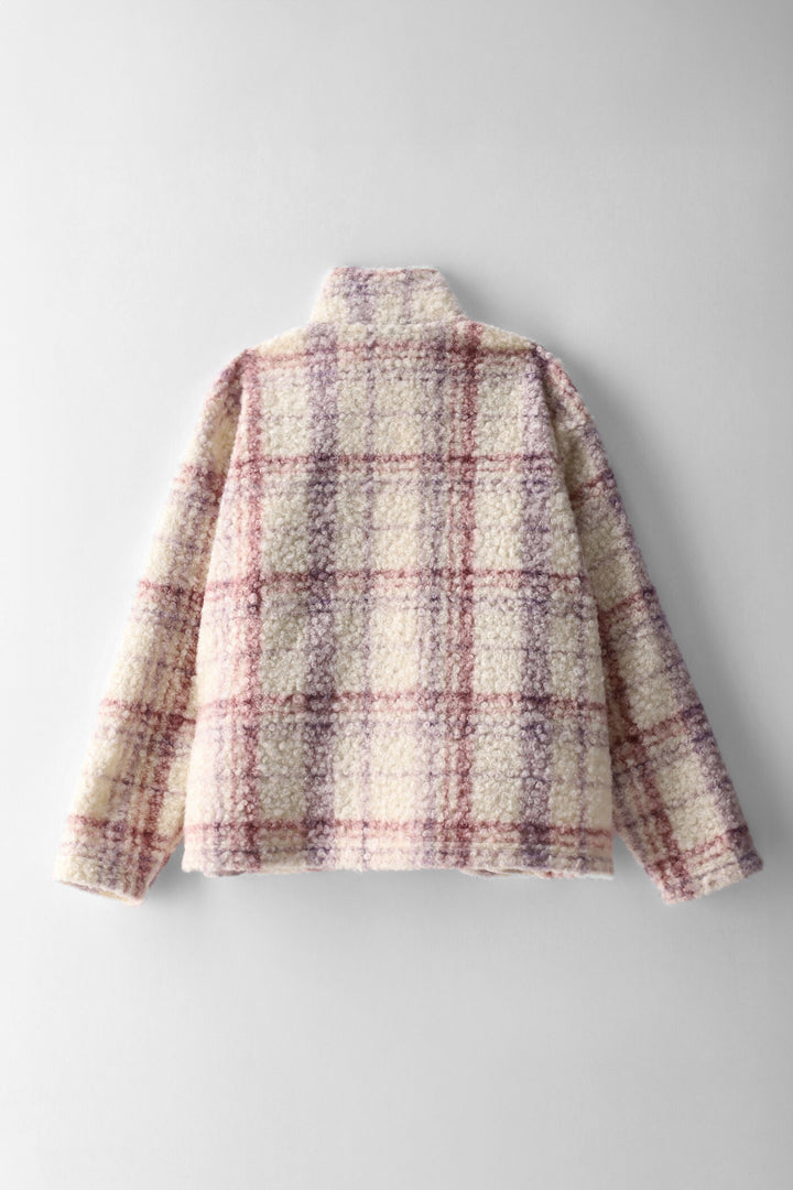 Girls Striped Curly Melton Zip Through Jacket - Multi