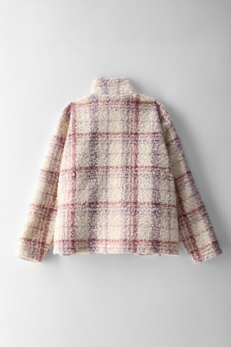 Girls Striped Curly Melton Zip Through Jacket - Multi