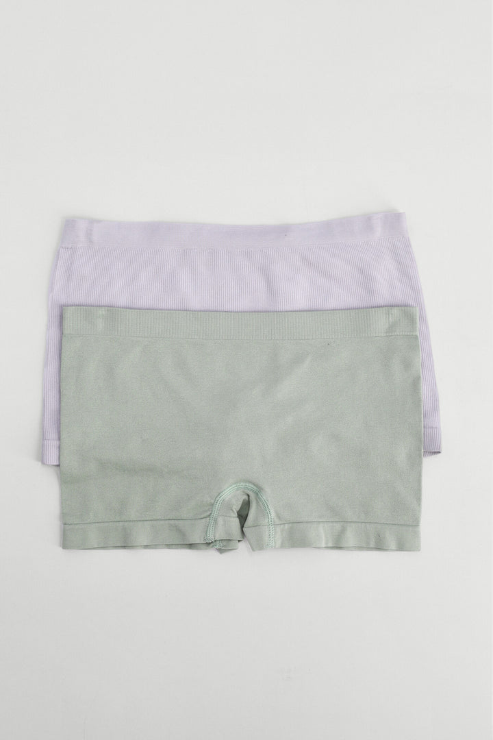 Girls 2 Pack Seamless Boyleg Panties - Sage/Grey