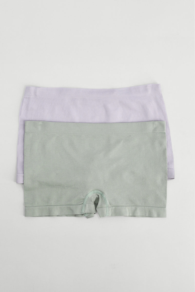 Girls 2 Pack Seamless Boyleg Panties - Sage/Grey