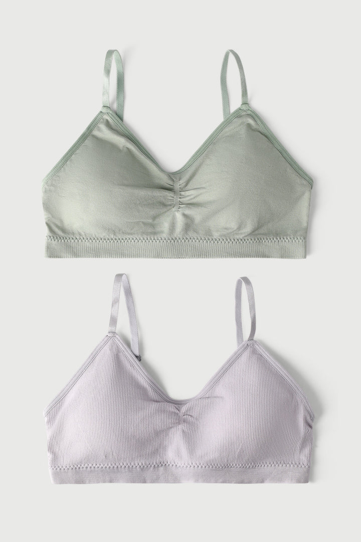Girls 2 Pack Seamless Padded Bra - Sage/Grey