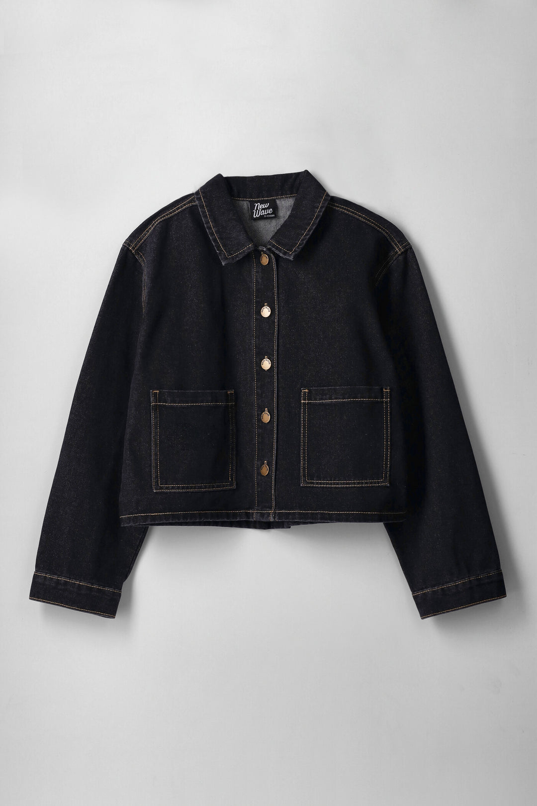Girls Collared Patch Pocket Boxy Shacket - Black