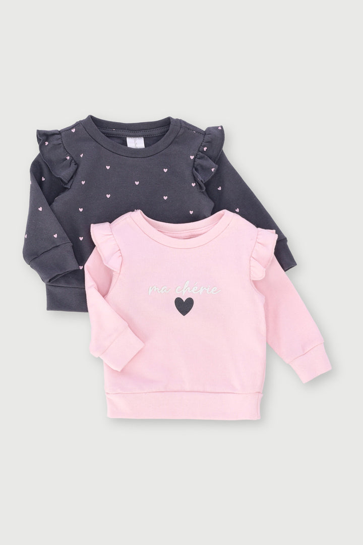 Baby Girls 2 Pack Ma Cherie Sweat Top - Charcoal/Pink