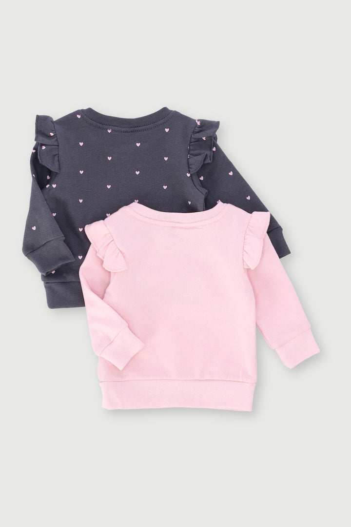 Baby Girls 2 Pack Ma Cherie Sweat Top - Charcoal/Pink