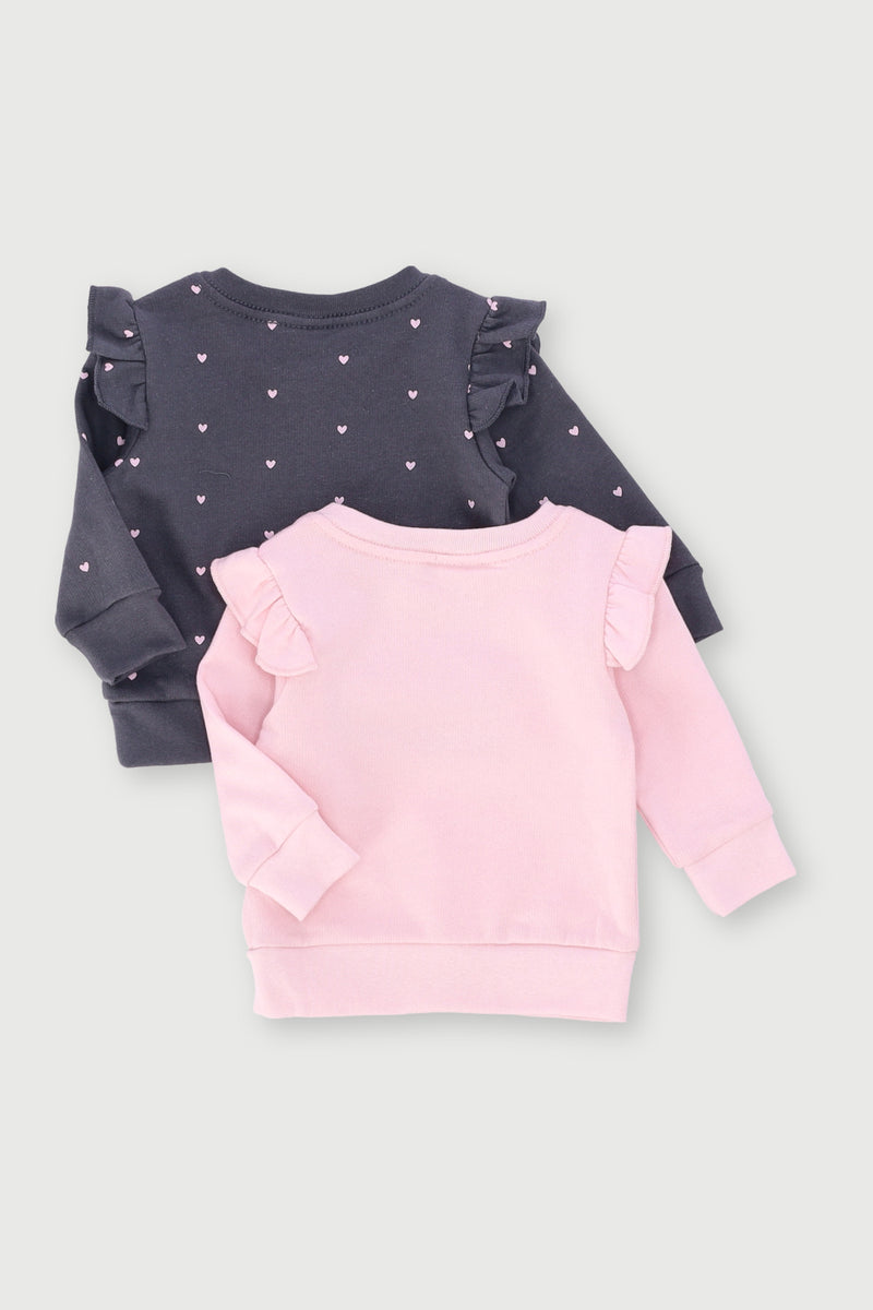 Baby Girls 2 Pack Ma Cherie Sweat Top - Charcoal/Pink