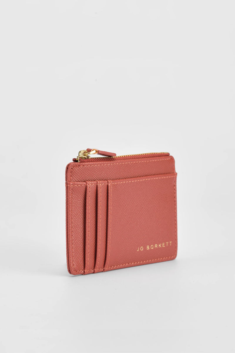 Jessica Pebble Surface Embossed Logo Cardholder - Coral