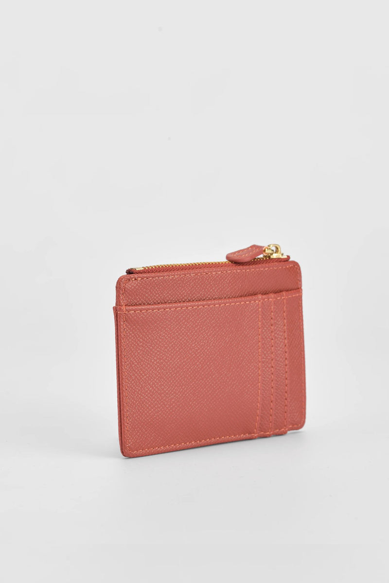 Jessica Pebble Surface Embossed Logo Cardholder - Coral