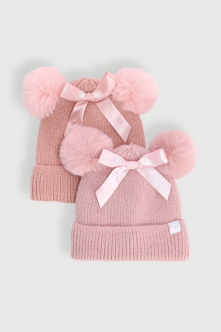 Baby Girls 2 Pack Knit Beanie - Dusty Pink