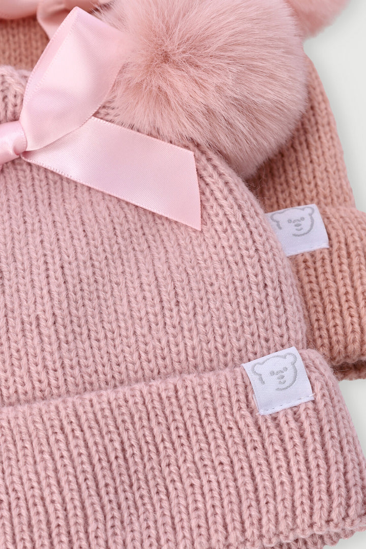 Baby Girls 2 Pack Knit Beanie - Dusty Pink
