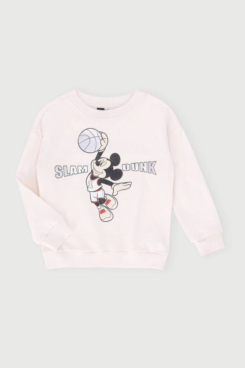 Pre-Boys Mickey Basketball Foil Crew Top - Ecru