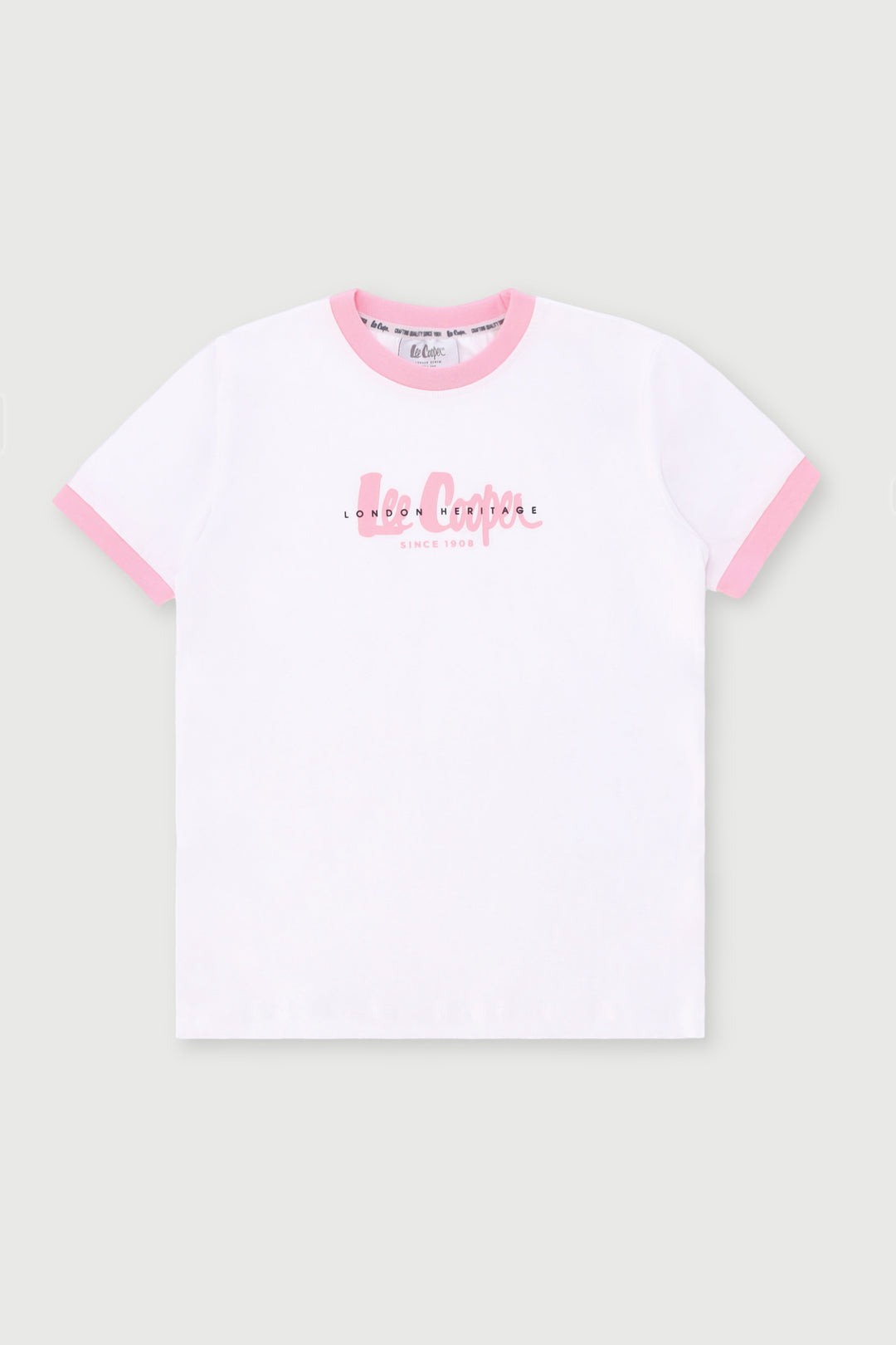 Girls Branded Ringer Tee - White/Pink