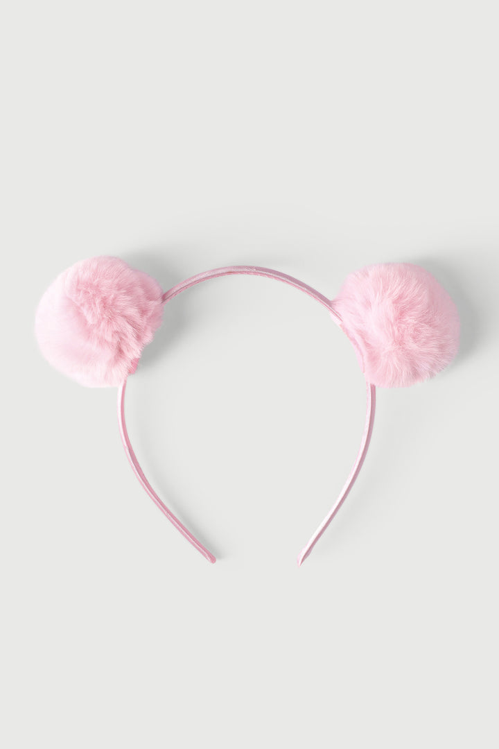 Pre-Girls Fur Pom Pom Aliceband - Pink