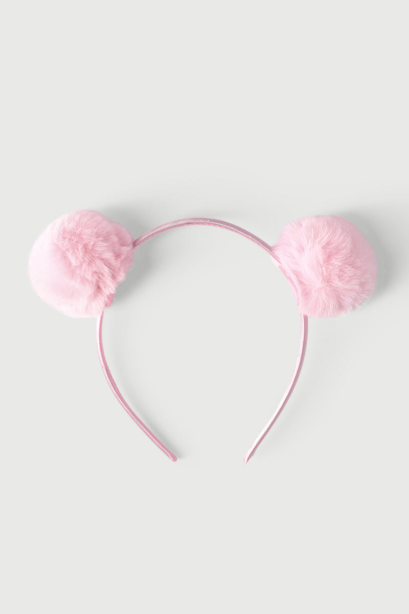 Pre-Girls Fur Pom Pom Aliceband - Pink