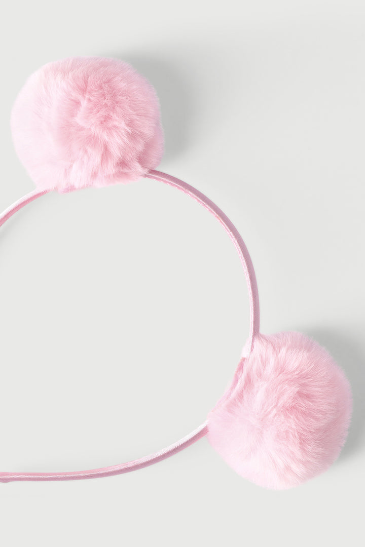 Pre-Girls Fur Pom Pom Aliceband - Pink