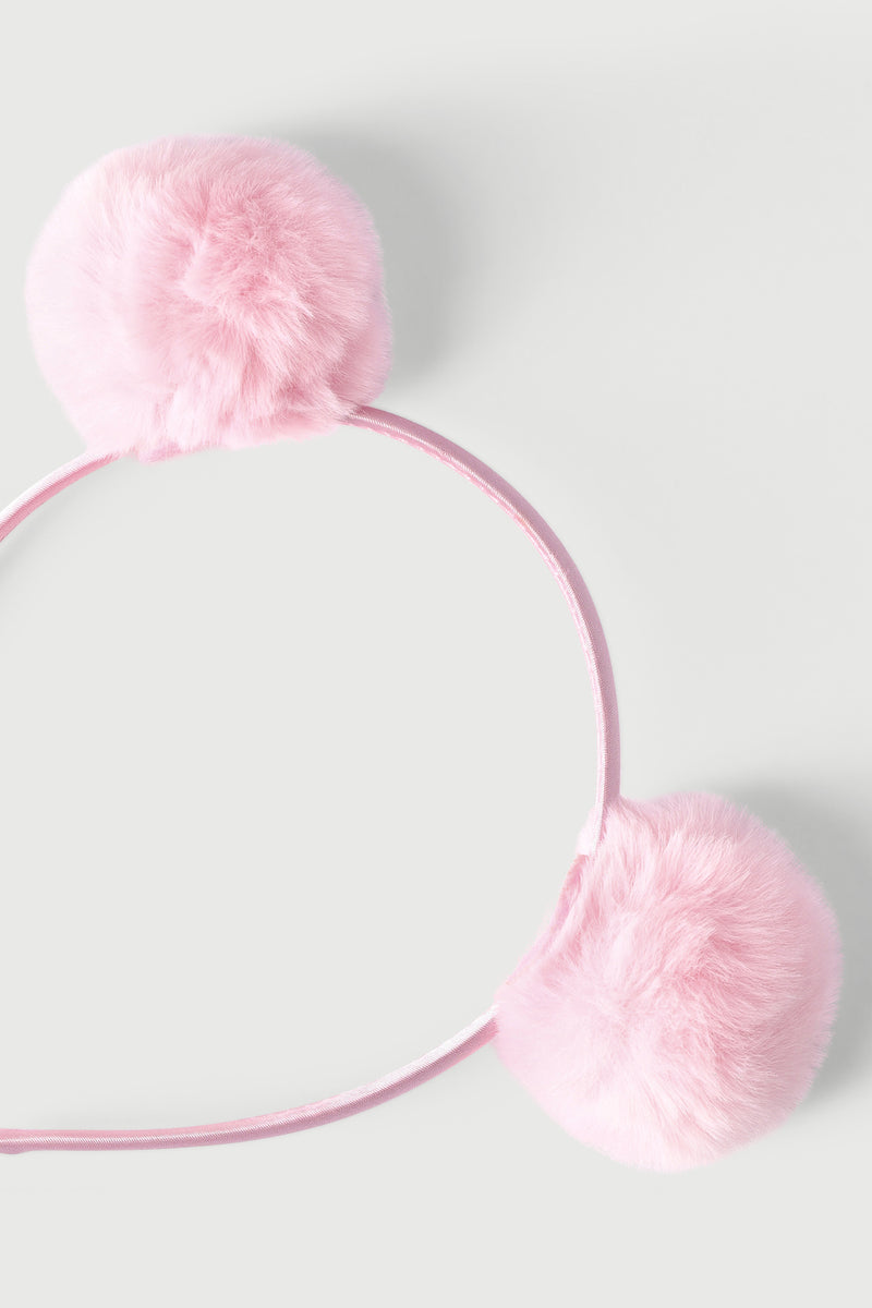 Pre-Girls Fur Pom Pom Aliceband - Pink