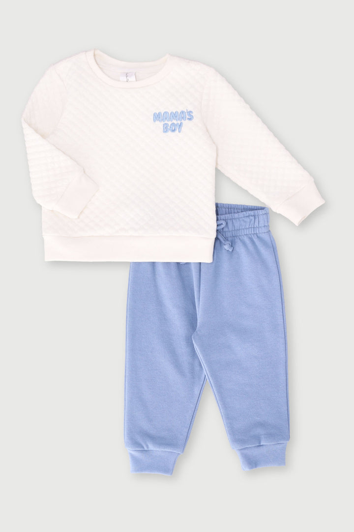 Baby Boys Mama Boy Tracksuit - White/Blue