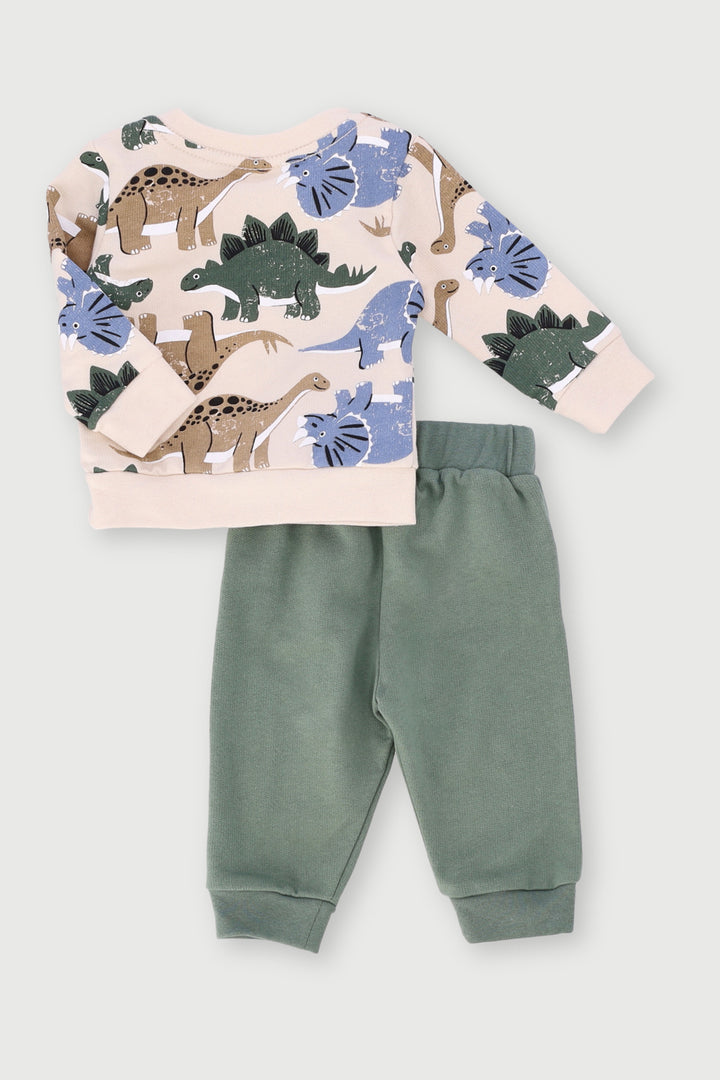 Baby Boys Dino Print Tracksuit - Cream/Fatigue