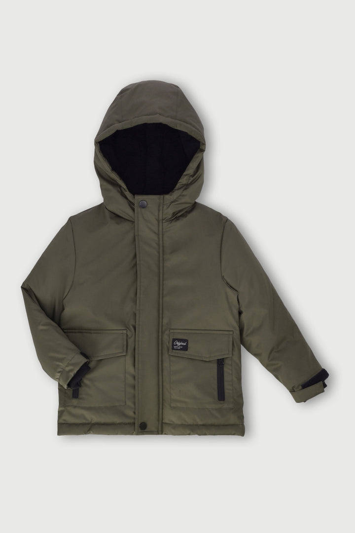 Pre-Boys Longer Length Parka Jacket - Olive
