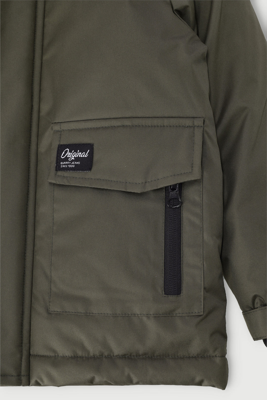 Pre-Boys Longer Length Parka Jacket - Olive