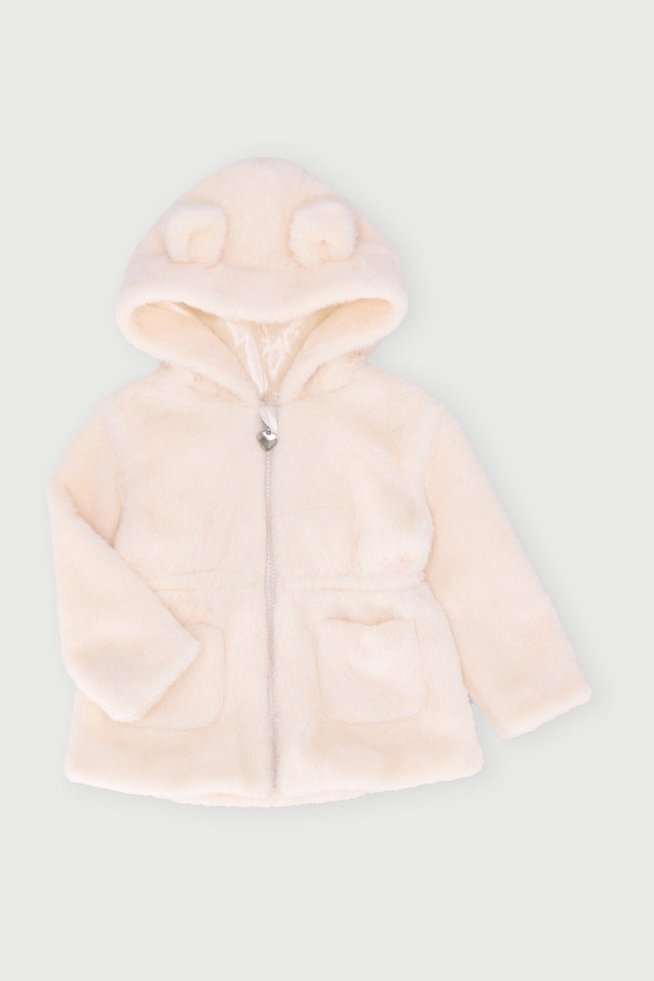 Baby Girls Faux Fur Hoody Jacket - Cream