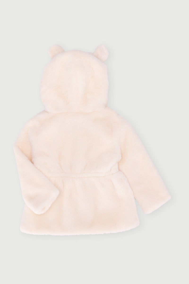 Baby Girls Faux Fur Hoody Jacket - Cream