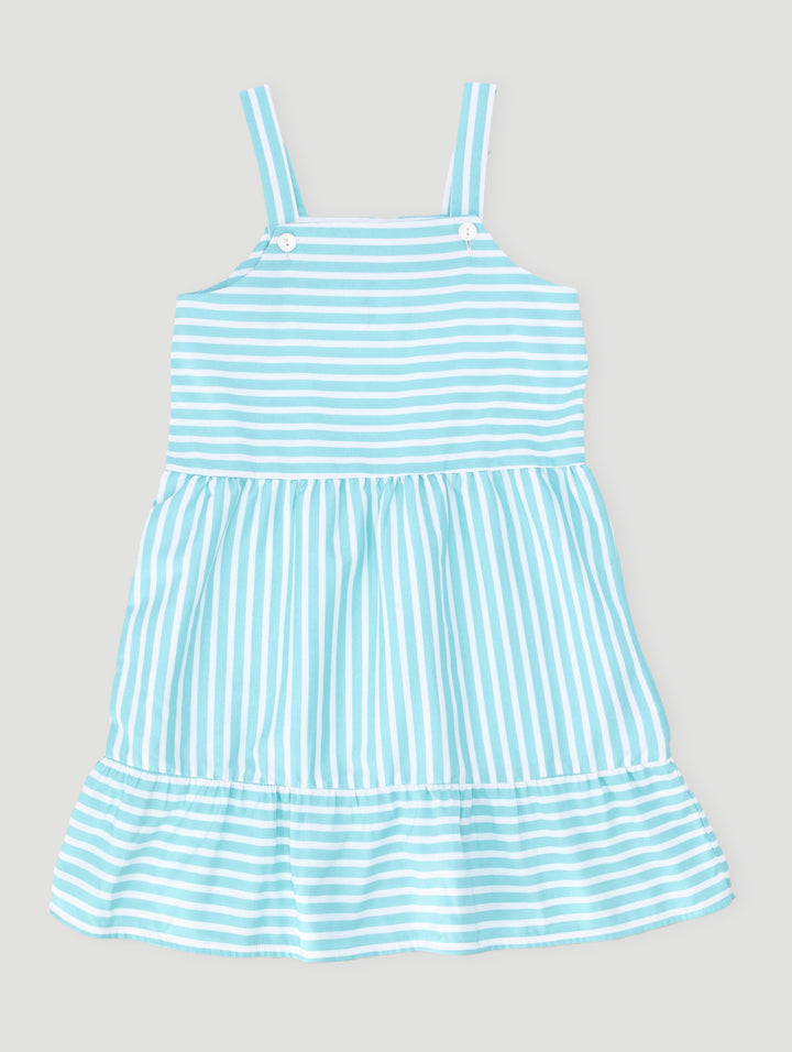 Pre-Girls Basic Stripe Summer Dress - Teal/White