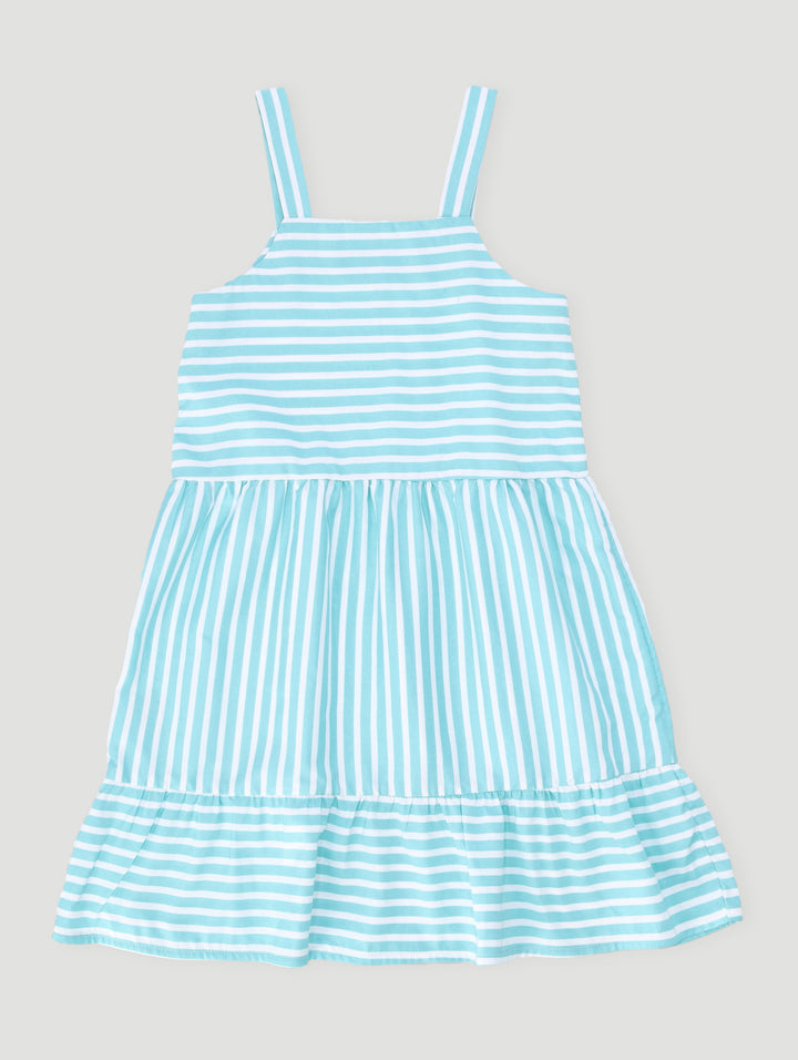 Pre-Girls Basic Stripe Summer Dress - Teal/White