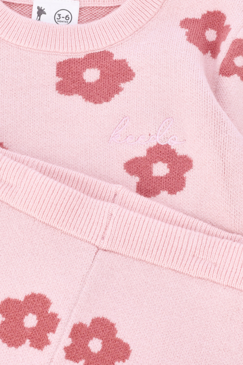 Keedo Baby Girls Knit Floral Set - Pink