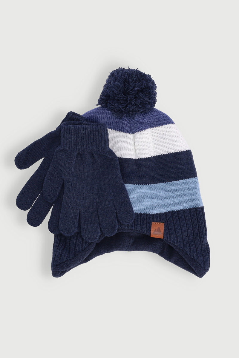 Pre-Boys Beanie & Glove Set - Blue Melange
