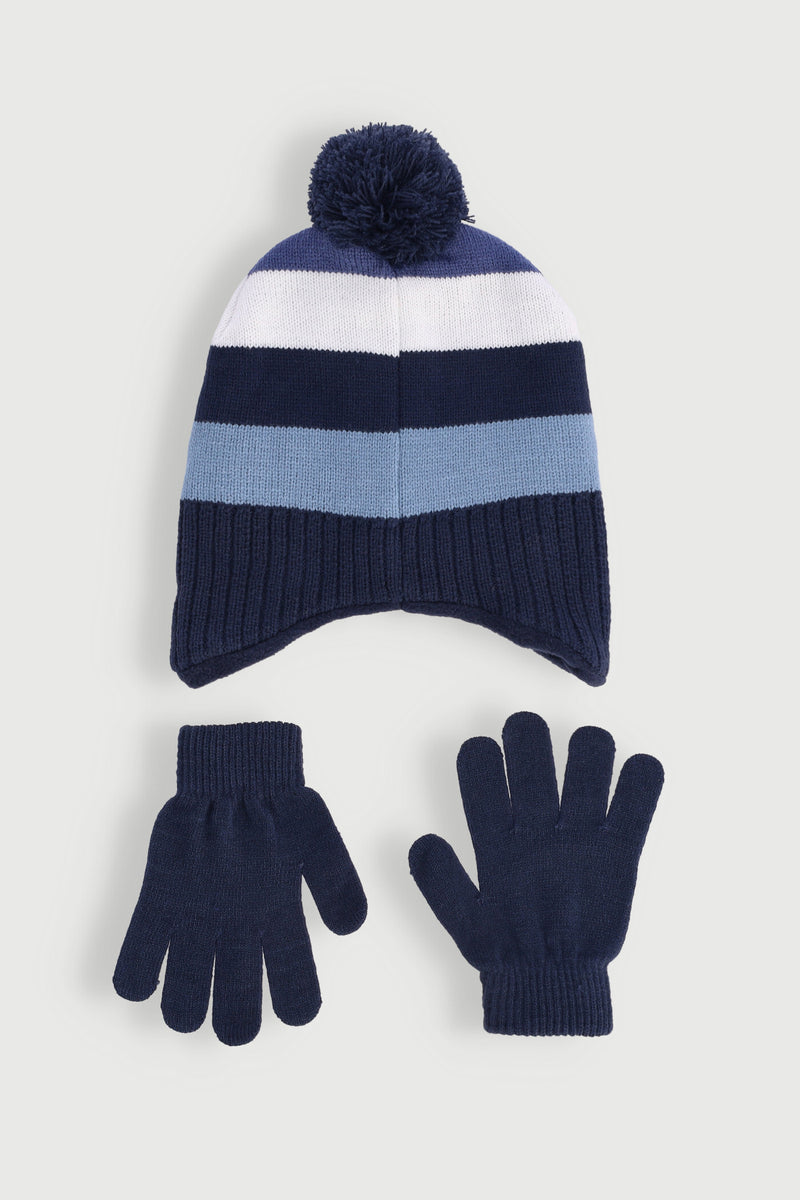 Pre-Boys Beanie & Glove Set - Blue Melange
