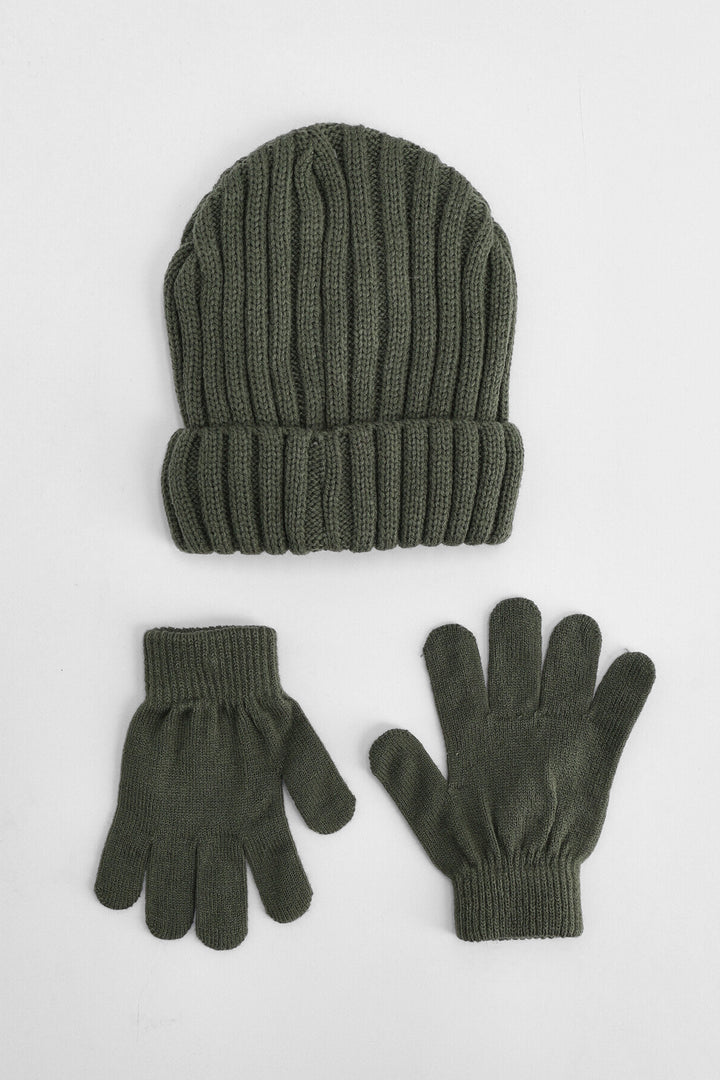 Pre-Boys Pom Pom Beanie & Glove Set - Navy