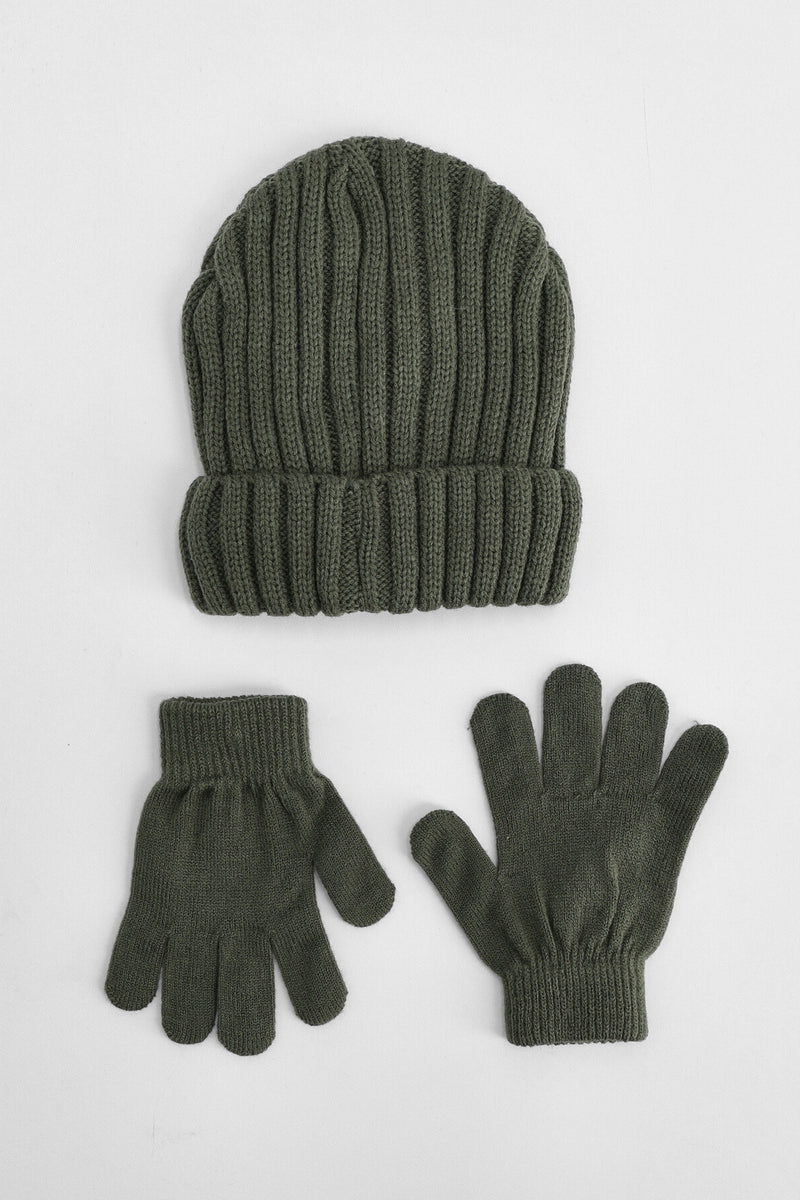 Pre-Boys Pom Pom Beanie & Glove Set - Navy