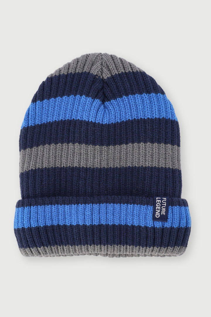 Boys Stripe Beanie - Navy/Grey