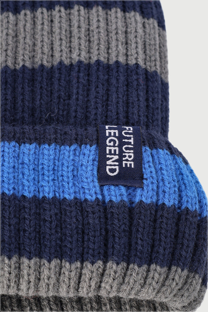 Boys Stripe Beanie - Navy/Grey