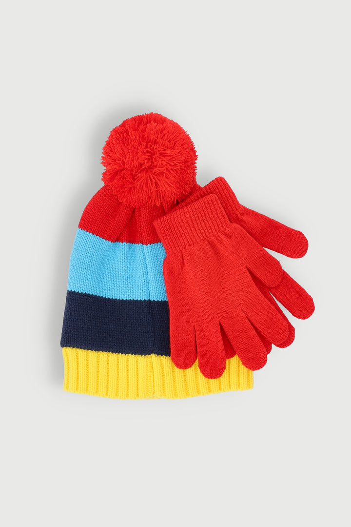 Pre-Boys Pom Pom Beanie & Glove Set - Red