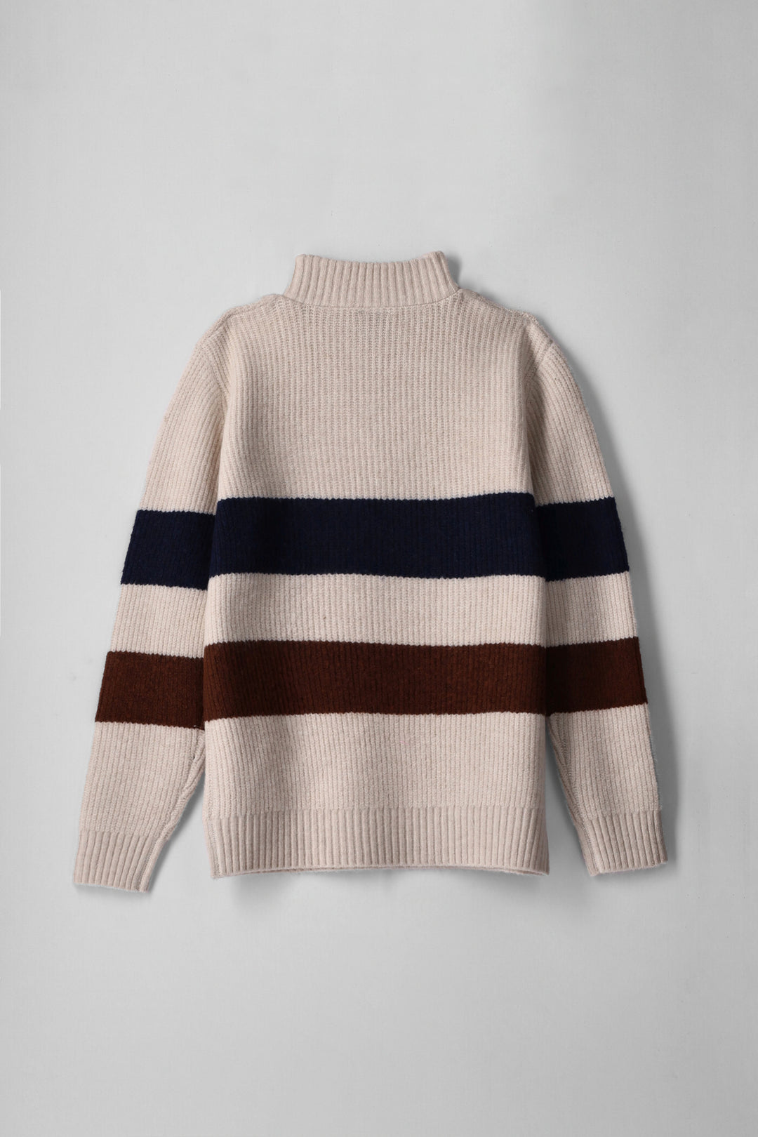 Boys Stripe Quarter Zip Rib Knit Pullover - Cream