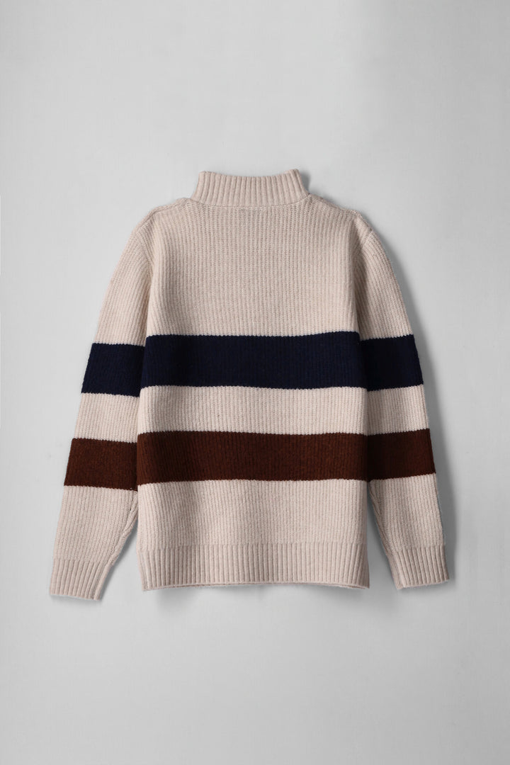 Boys Stripe Quarter Zip Rib Knit Pullover - Cream