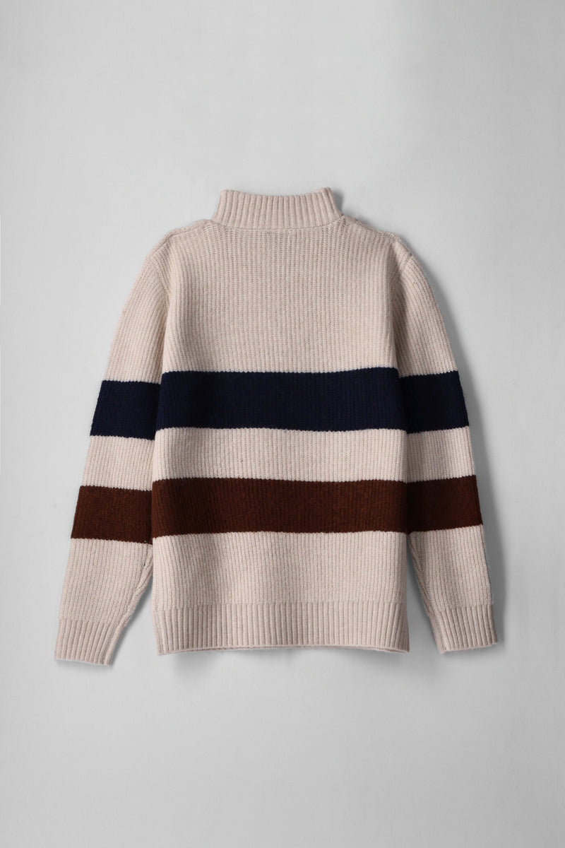 Boys Stripe Quarter Zip Rib Knit Pullover - Cream