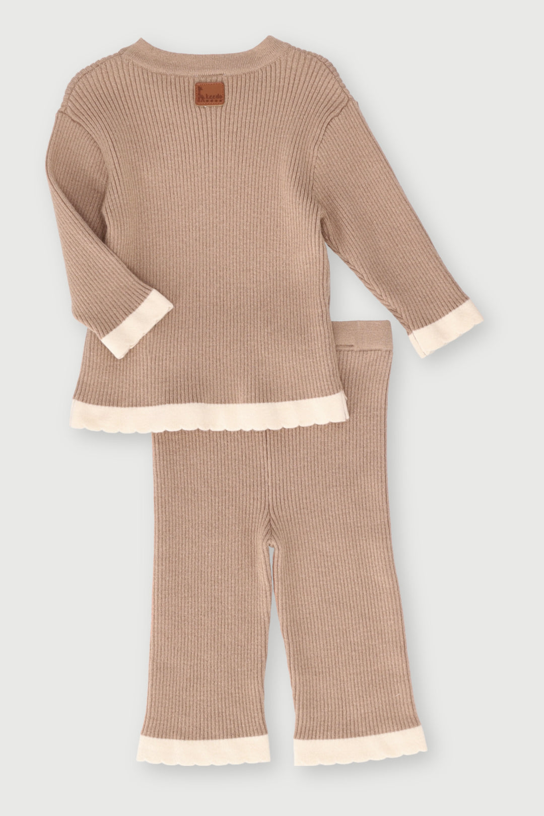 Keedo Girls Plain Textured Knit Set - Beige