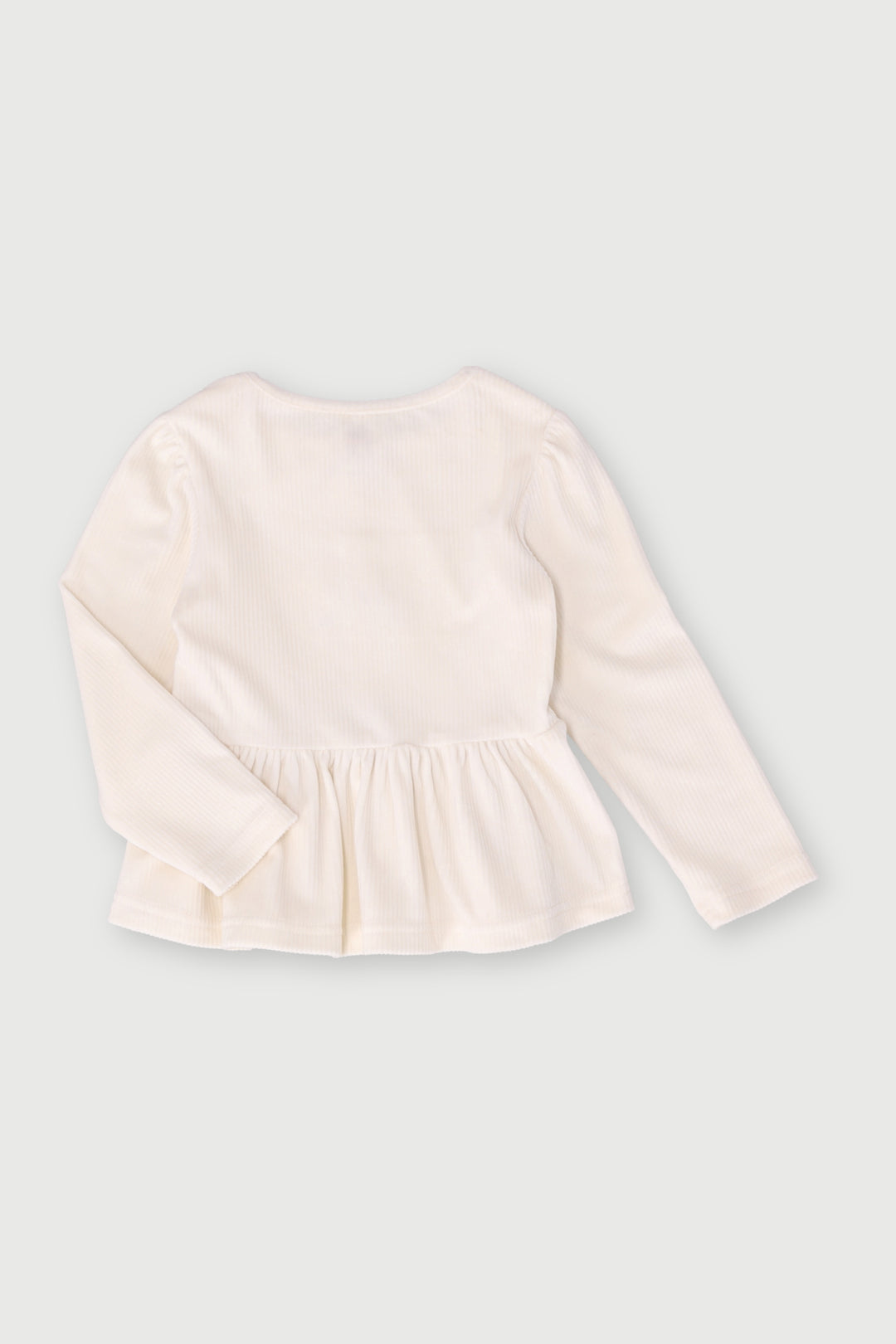 Pre-Girls Velour Bow Rib Top - Cream