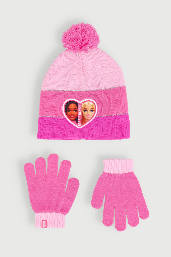 Pre-Girls Barbie Beanie And Glove Set - Pink