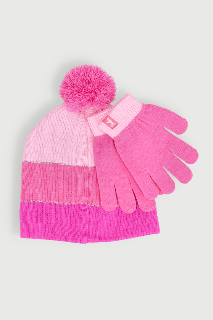 Pre-Girls Barbie Beanie And Glove Set - Pink