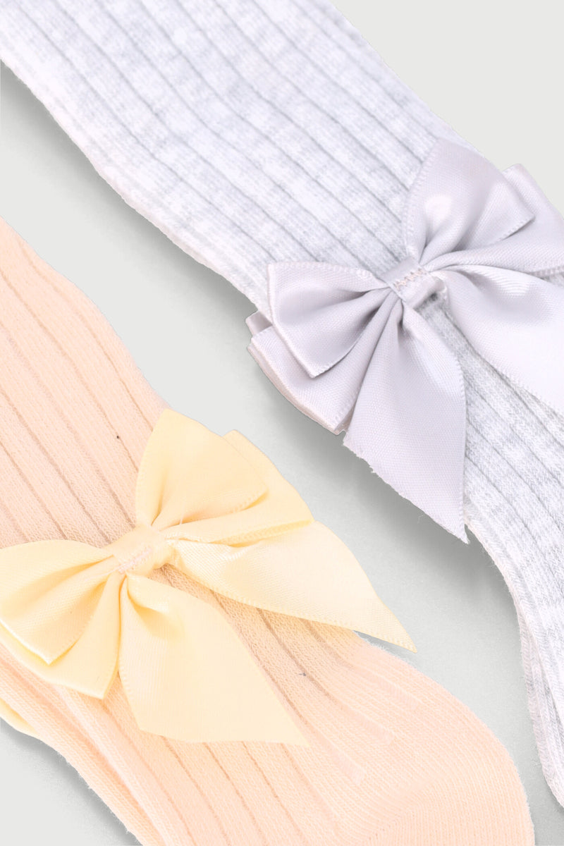 Baby Girls 2 Pack Cotton Bow Stocking - Stone