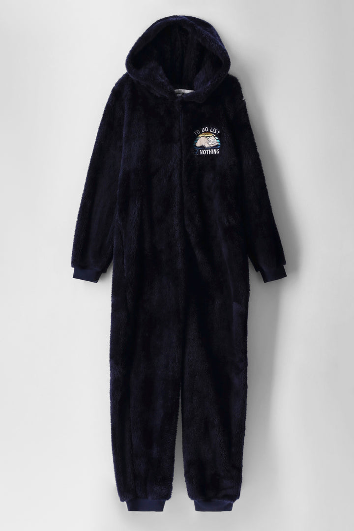 Boys Sloth Sherpa Onesie - Navy