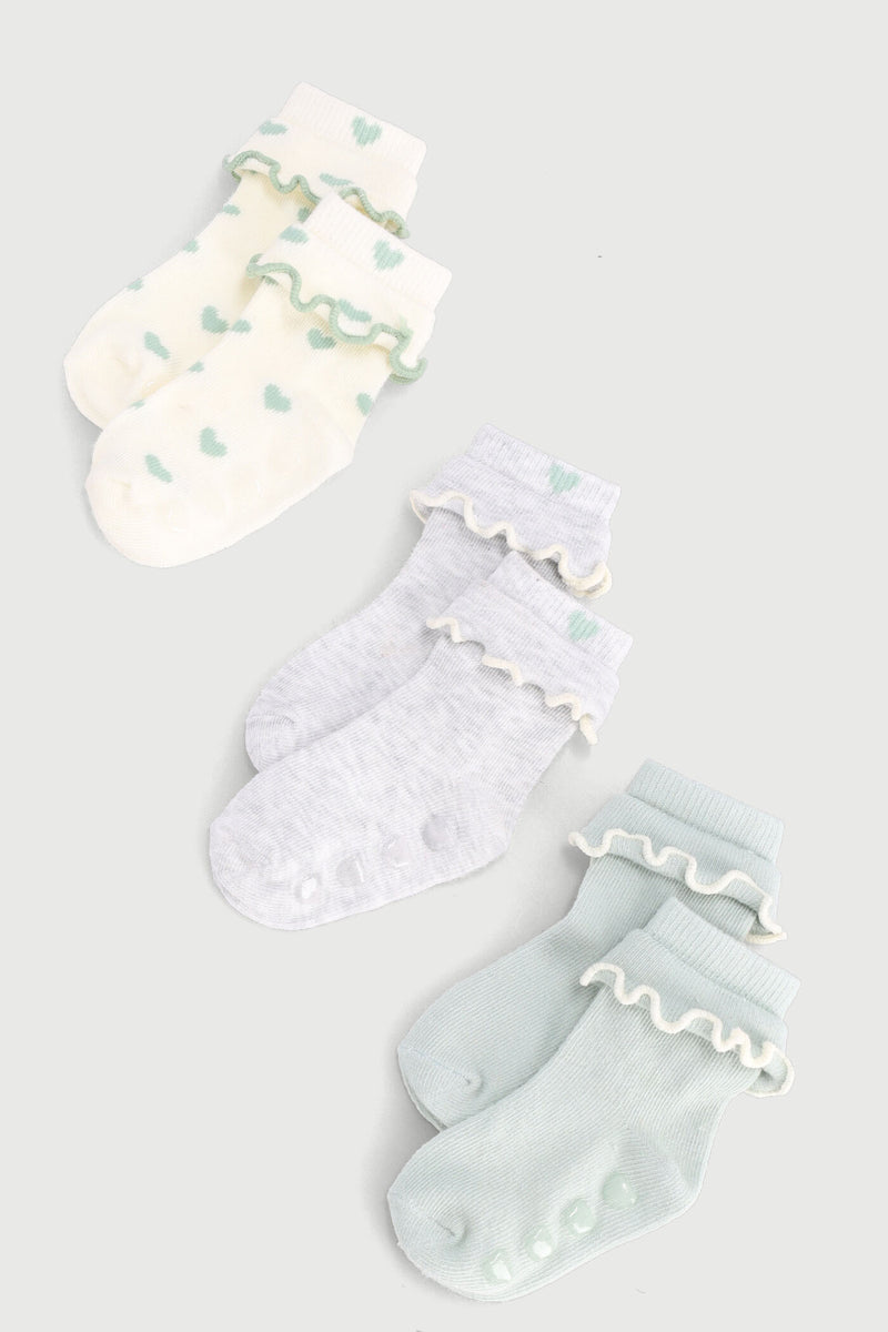 Baby Girls 3 Pack Cotton Print Socks - Sage