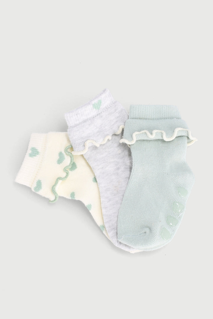 Baby Girls 3 Pack Cotton Print Socks - Sage