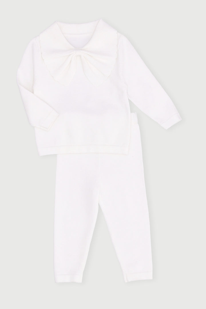 Baby Girls Bow Knit Set - White