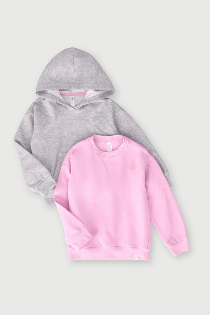 Pre-Girls 2 Pack Plain Pink And Grey Melange Track Top  - Grey