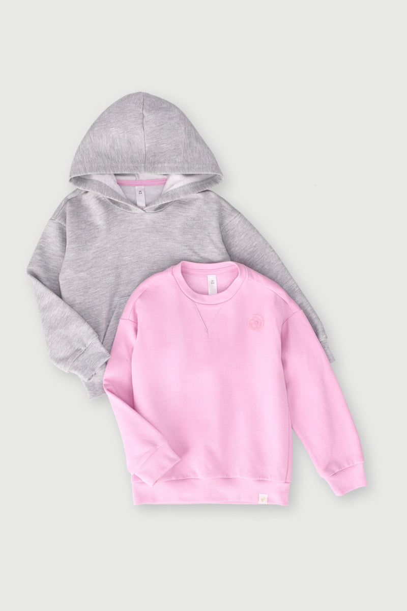 Pre-Girls 2 Pack Plain Pink And Grey Melange Track Top  - Grey